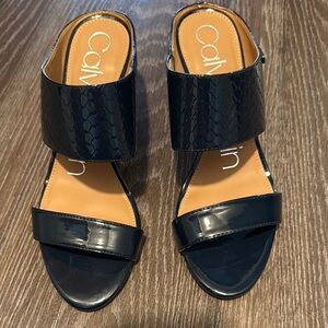 Calvin Klein Cecily Navy Slip On Mule Heels
